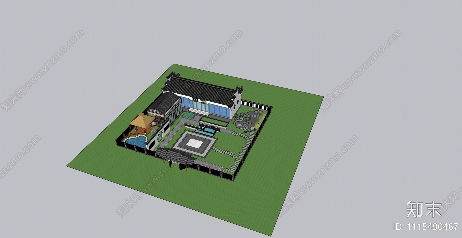 新中式乡村民宿SU模型下载【ID:1115490467】