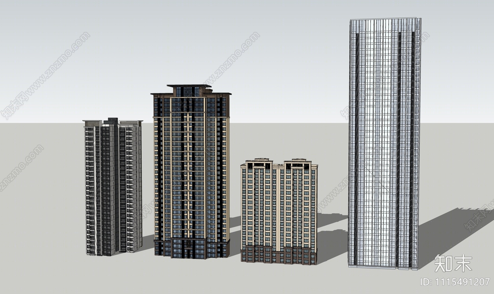 现代高层住宅SU模型下载【ID:1115491207】