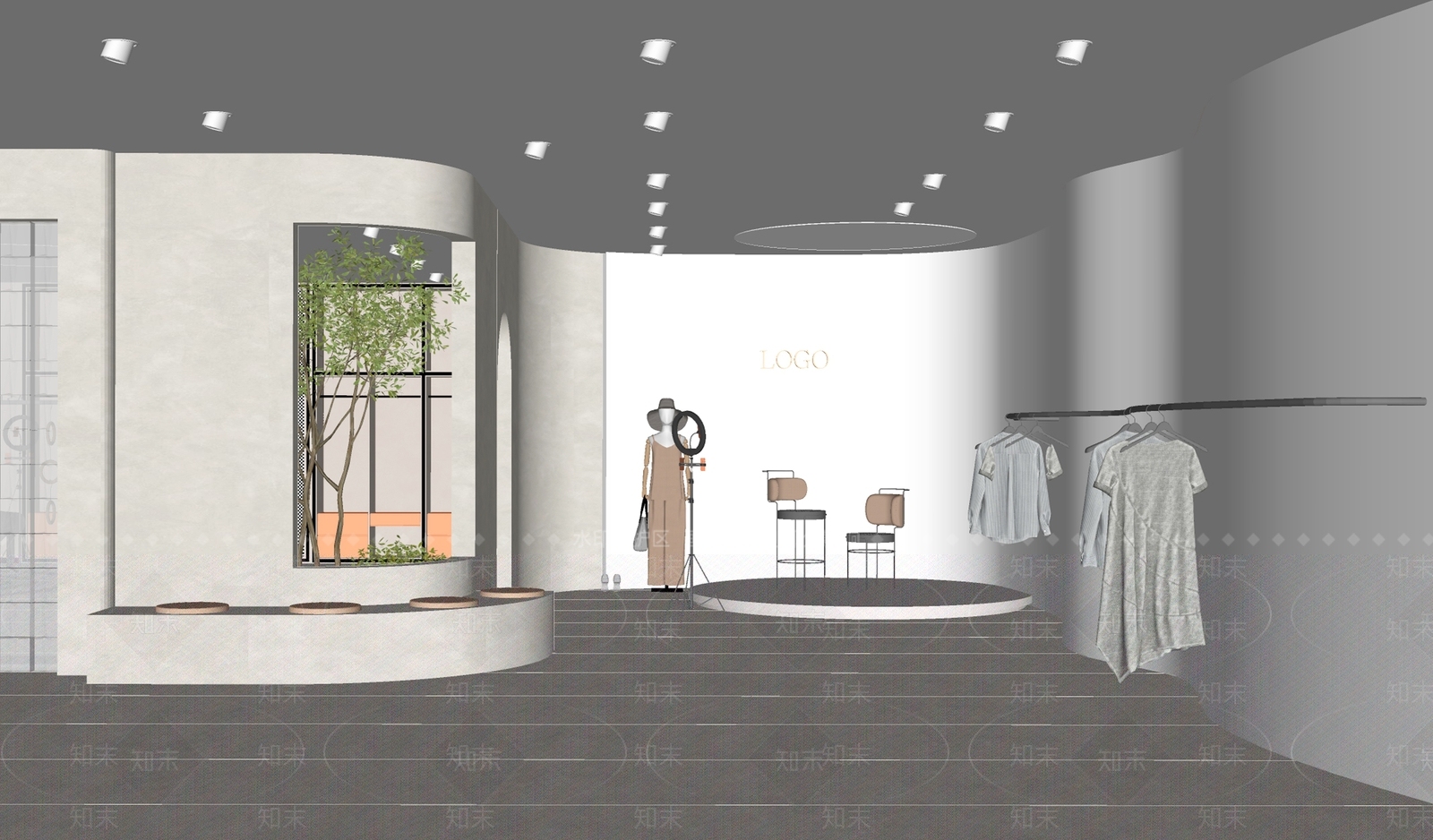 侘寂风女装服装店SU模型下载【ID:1115491972】