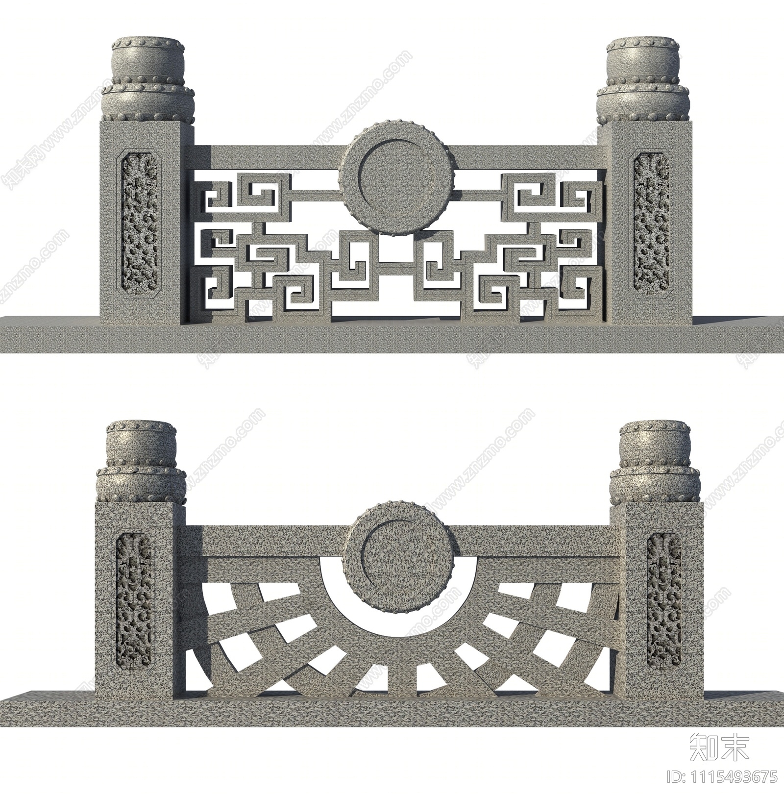 新中式石材户外栏杆SU模型下载【ID:1115493675】