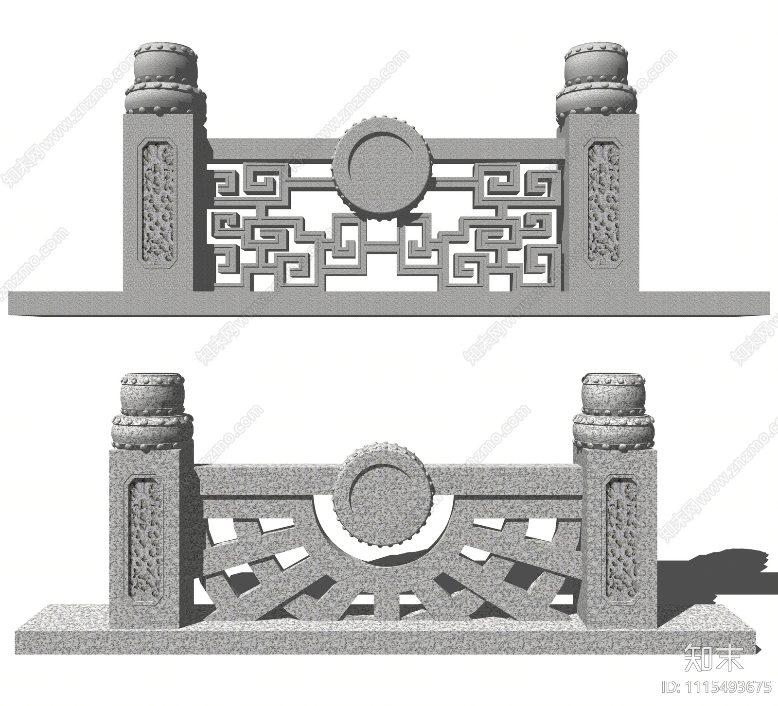 新中式石材户外栏杆SU模型下载【ID:1115493675】