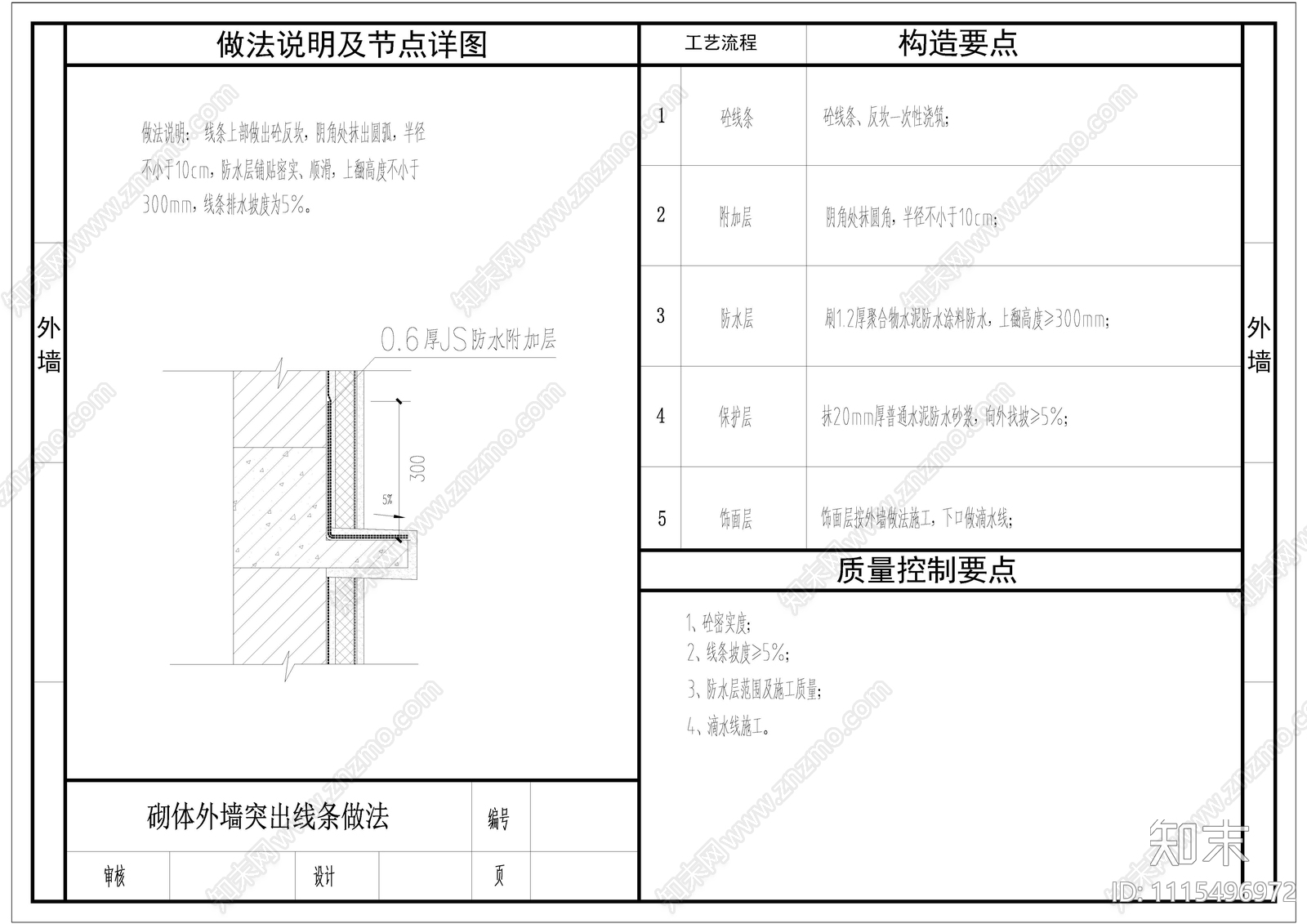 外墙防水节点做法cad施工图下载【ID:1115496972】