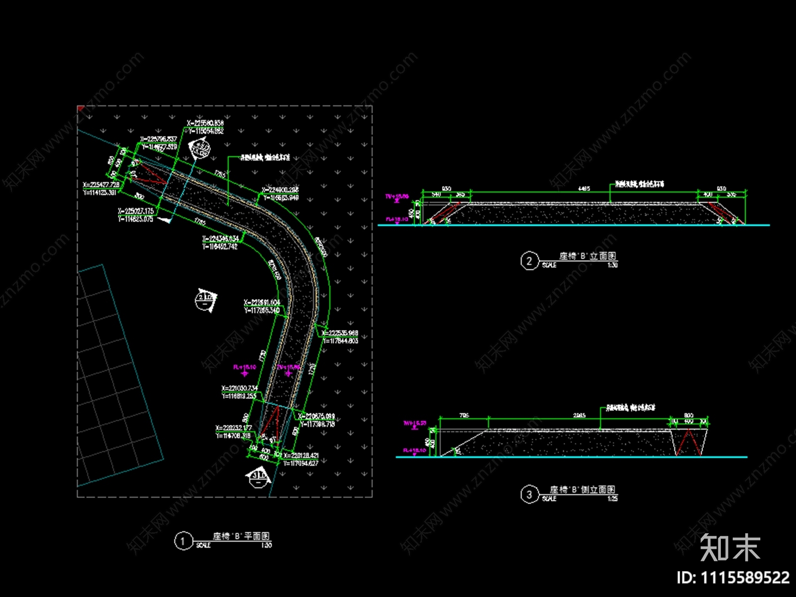 景观异形坐凳详图cad施工图下载【ID:1115589522】
