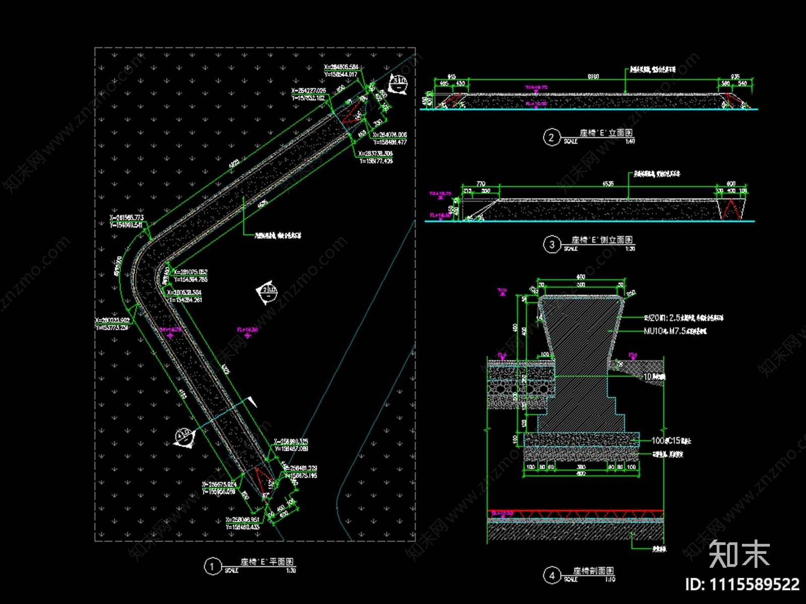 景观异形坐凳详图cad施工图下载【ID:1115589522】