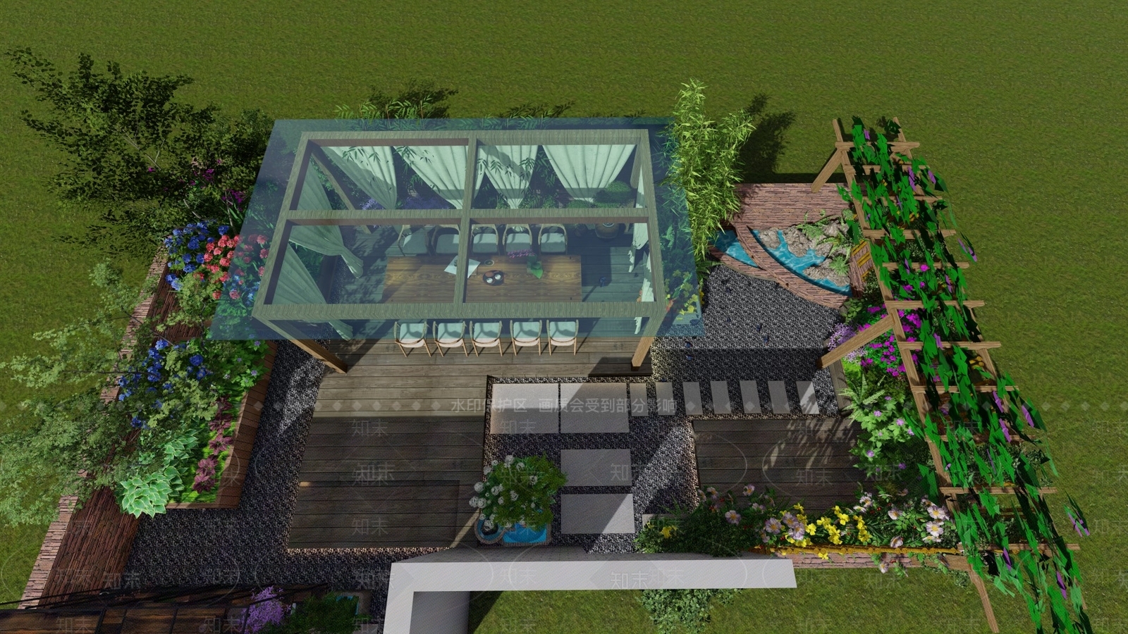 现代屋顶花园SU模型下载【ID:1115517869】