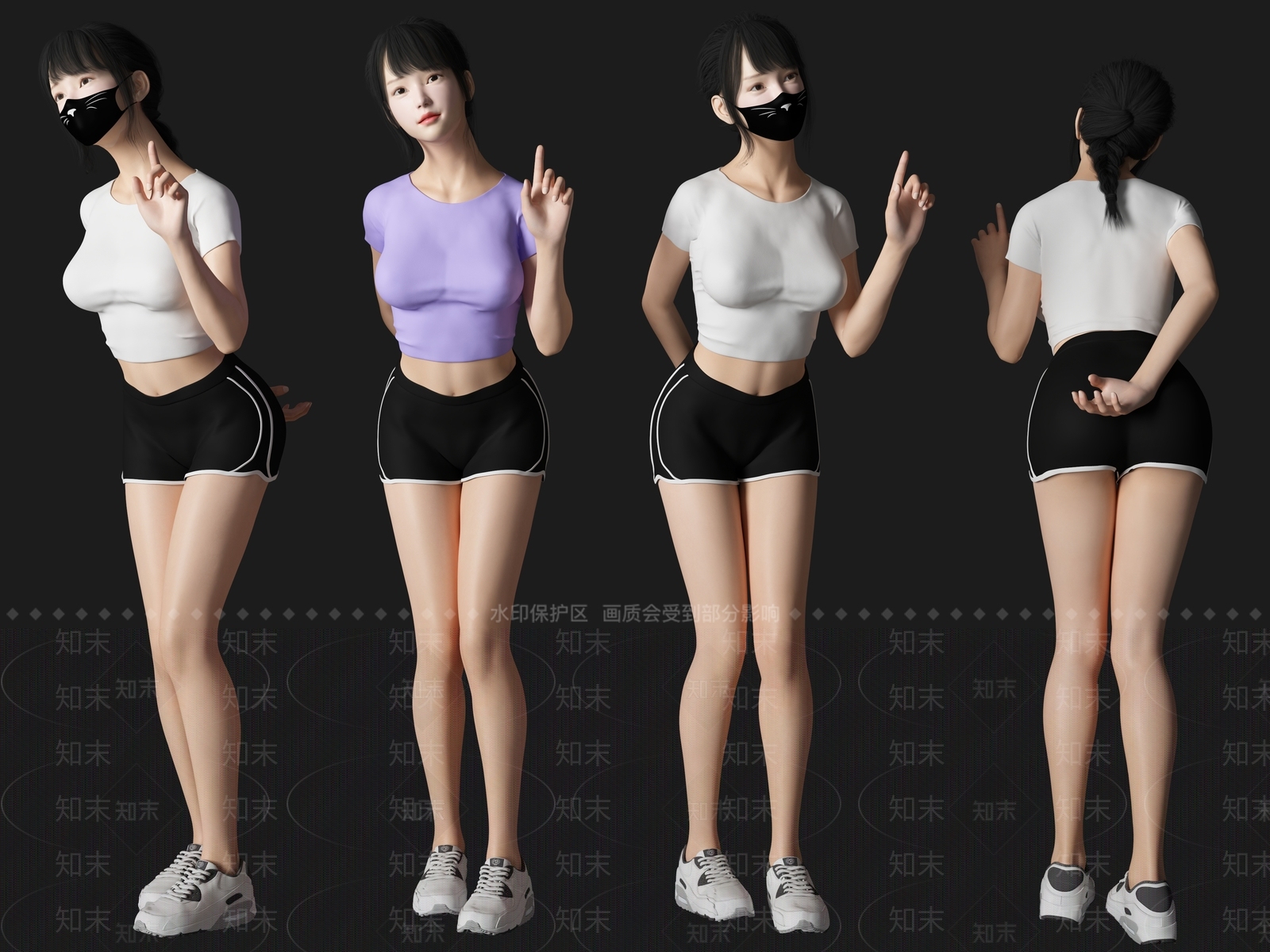现代口罩美女人物SU模型下载【ID:1115520708】