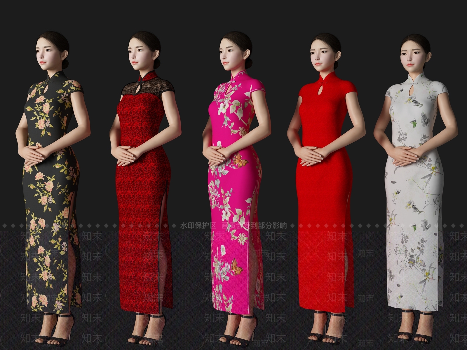 现代旗袍美女人物SU模型下载【ID:1115521094】