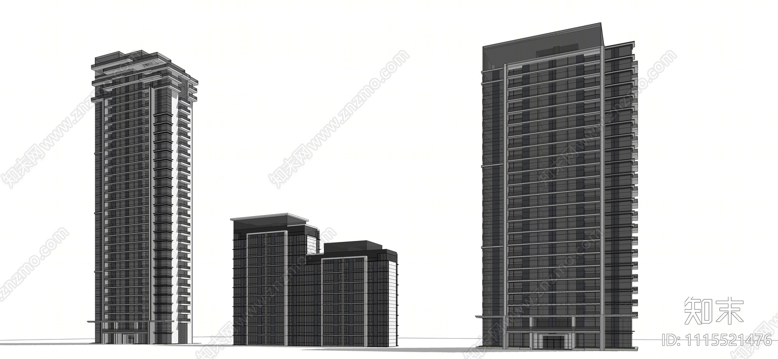 现代高层住宅SU模型下载【ID:1115521476】