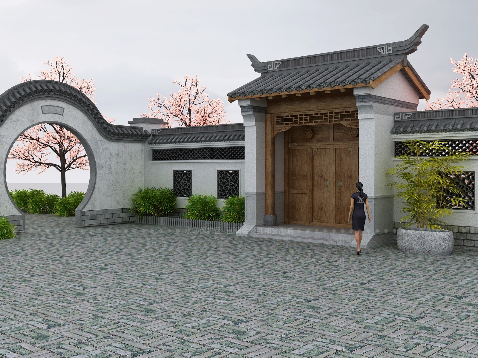 中式庭院门口3D模型下载【ID:1115527471】
