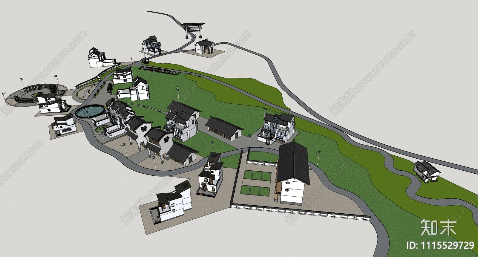 现代美丽乡村SU模型下载【ID:1115529729】