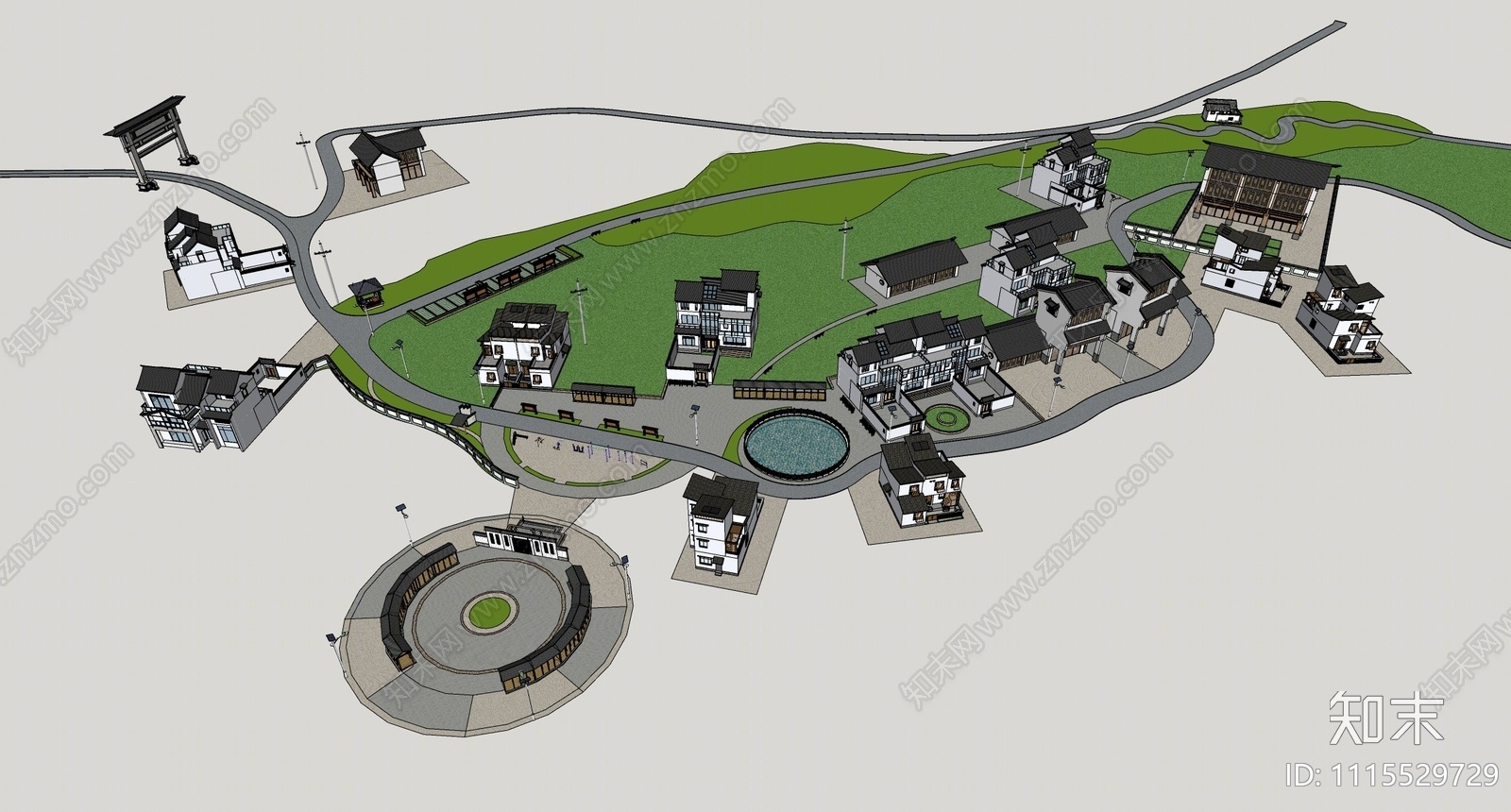 现代美丽乡村SU模型下载【ID:1115529729】