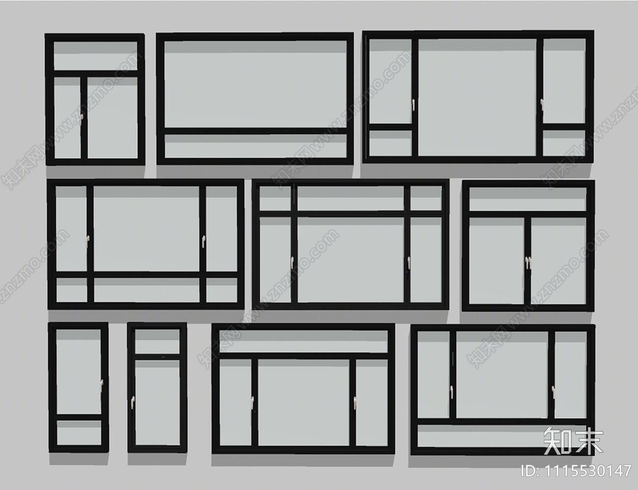 现代铝合金平开窗SU模型下载【ID:1115530147】