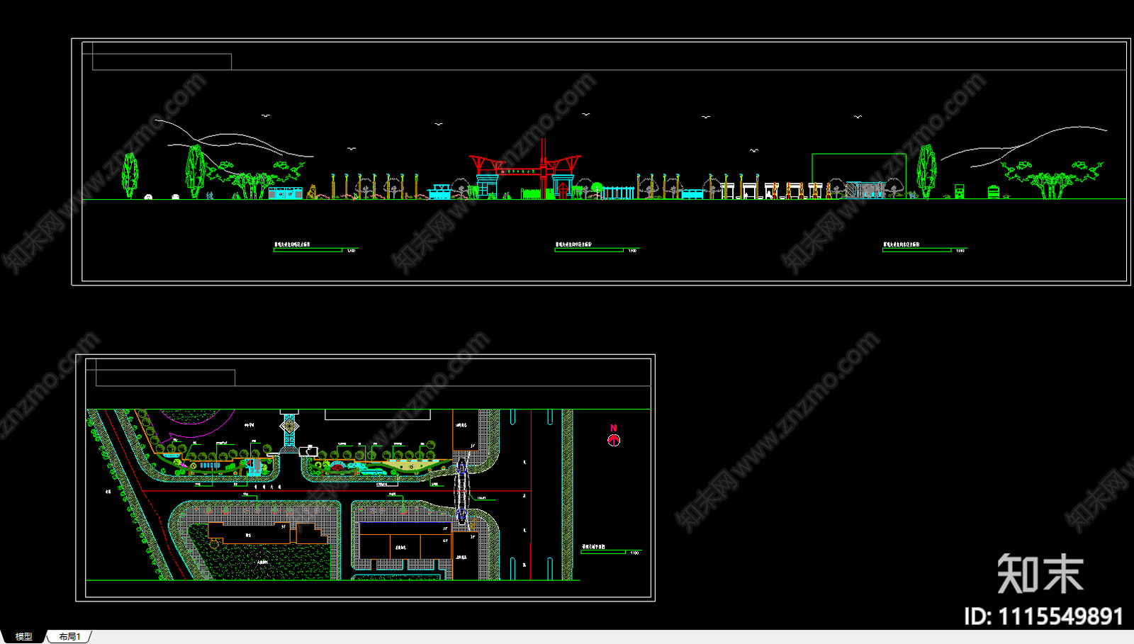 小区入口景观大道平立面图施工图施工图下载【ID:1115549891】
