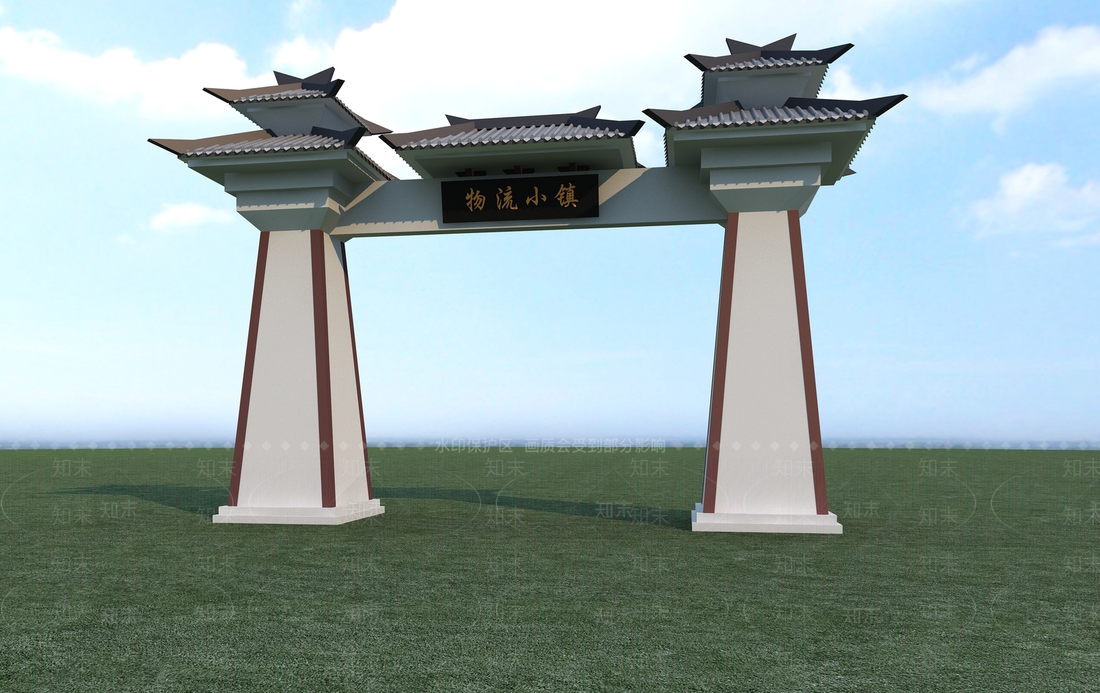 新中式入口大门3D模型下载【ID:1115553182】