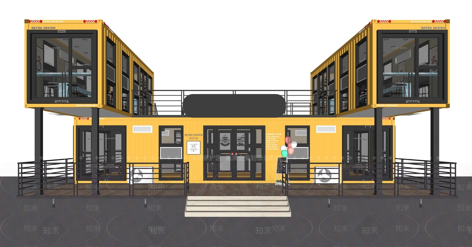 工业风集装箱快餐厅SU模型下载【ID:1115553413】