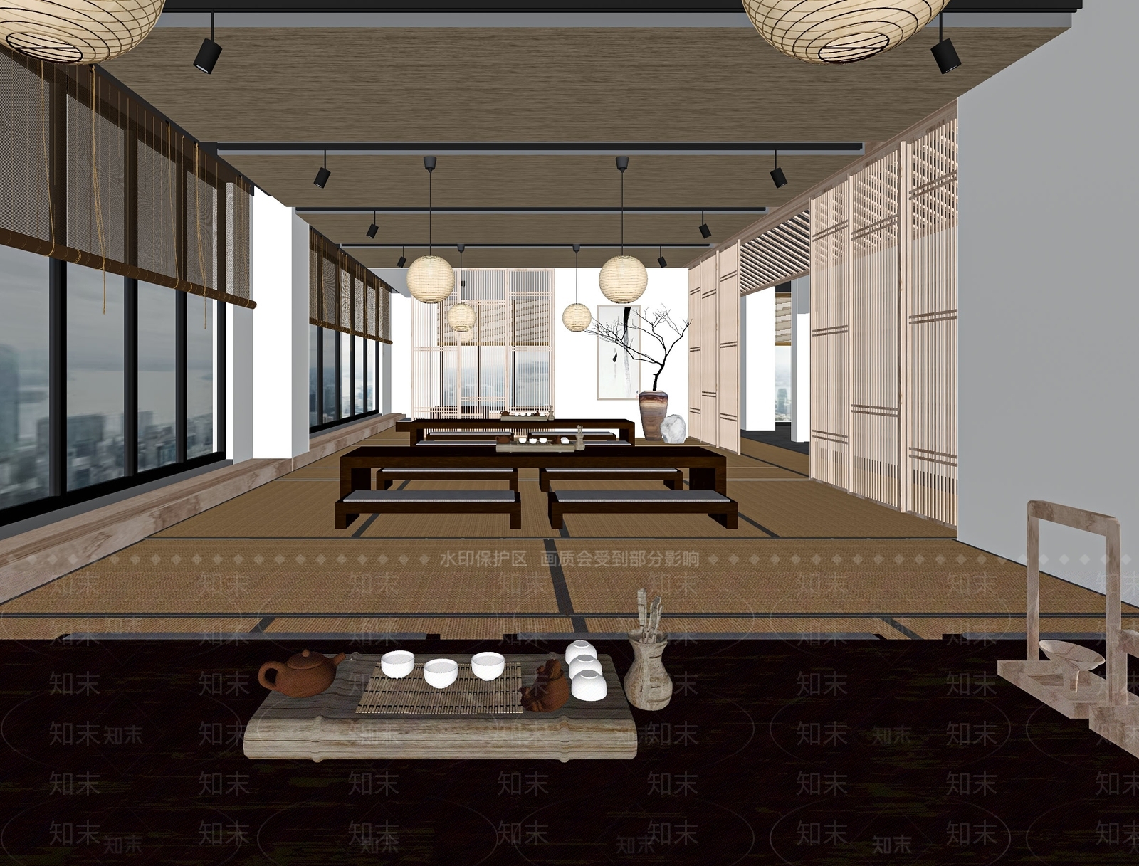 新中式茶馆SU模型下载【ID:1115555646】