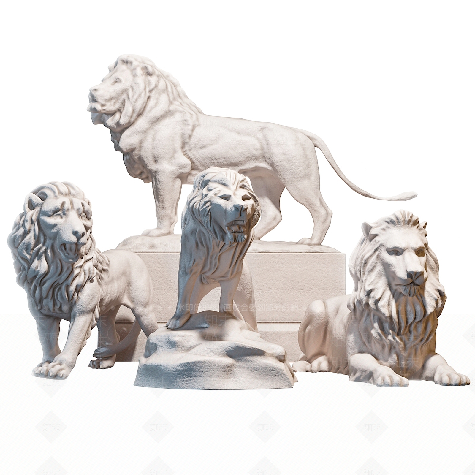 现代狮子景观雕塑3D模型下载【ID:1115565634】