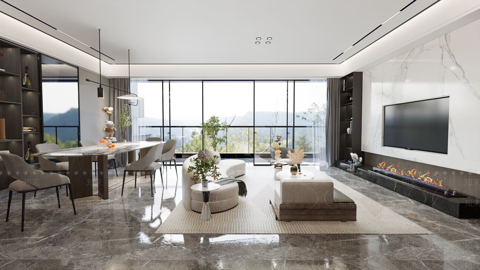 现代风格客餐厅SU模型下载【ID:1115580155】