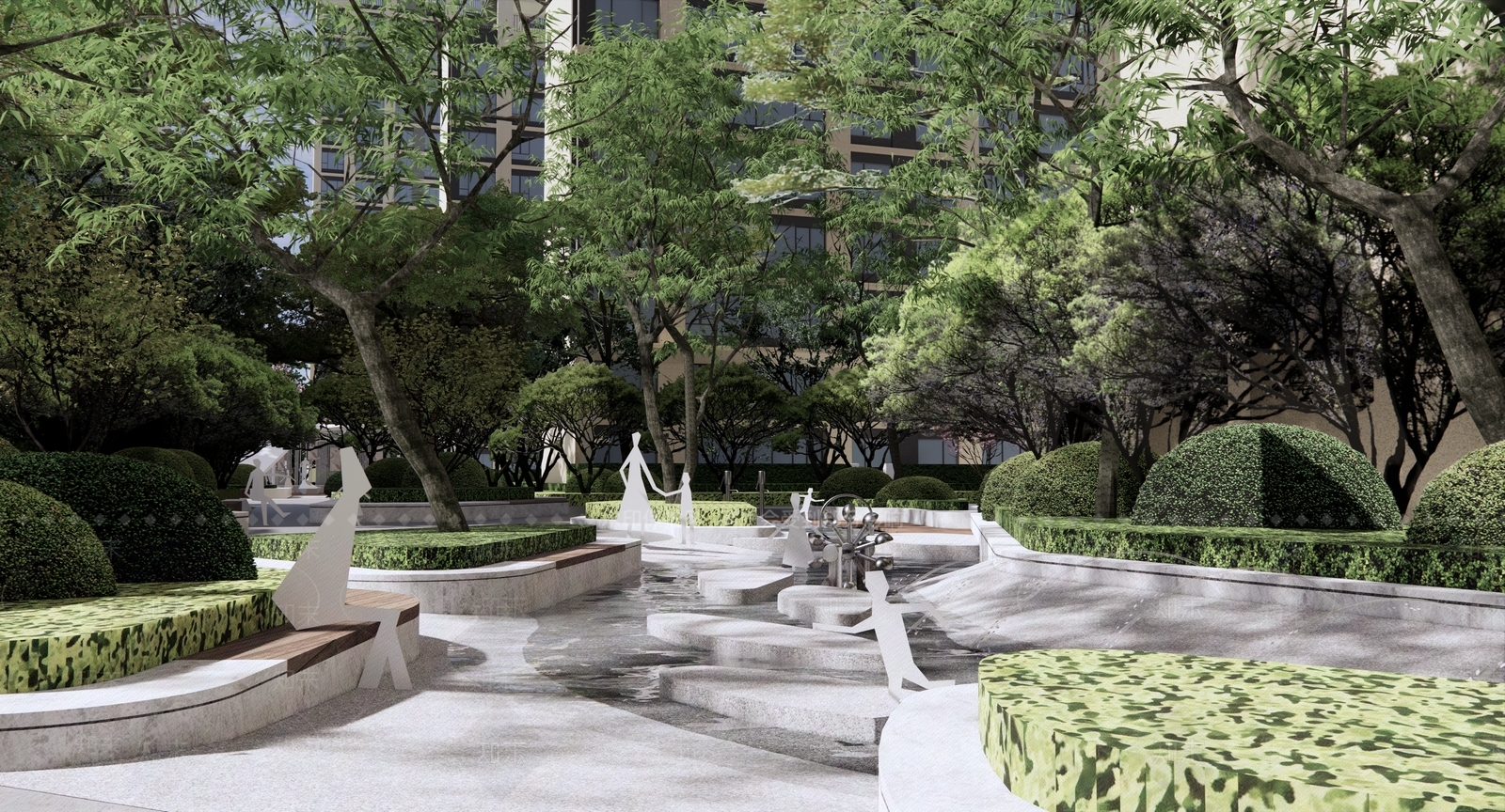 现代风格无动力儿童戏水林下宅间景观SU模型下载【ID:1115580830】