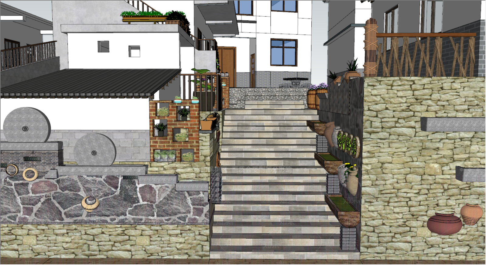 中式乡村庭院SU模型下载【ID:1115584843】