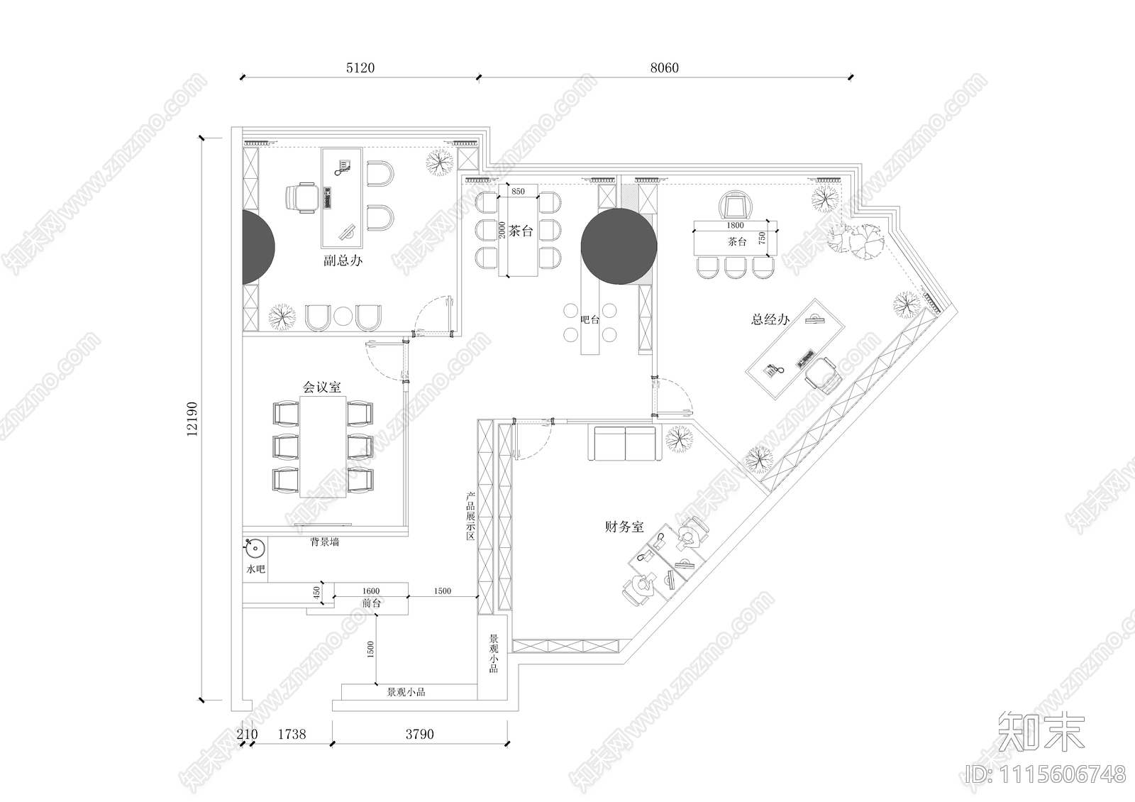 美容院办公室平面图cad施工图下载【ID:1115606748】