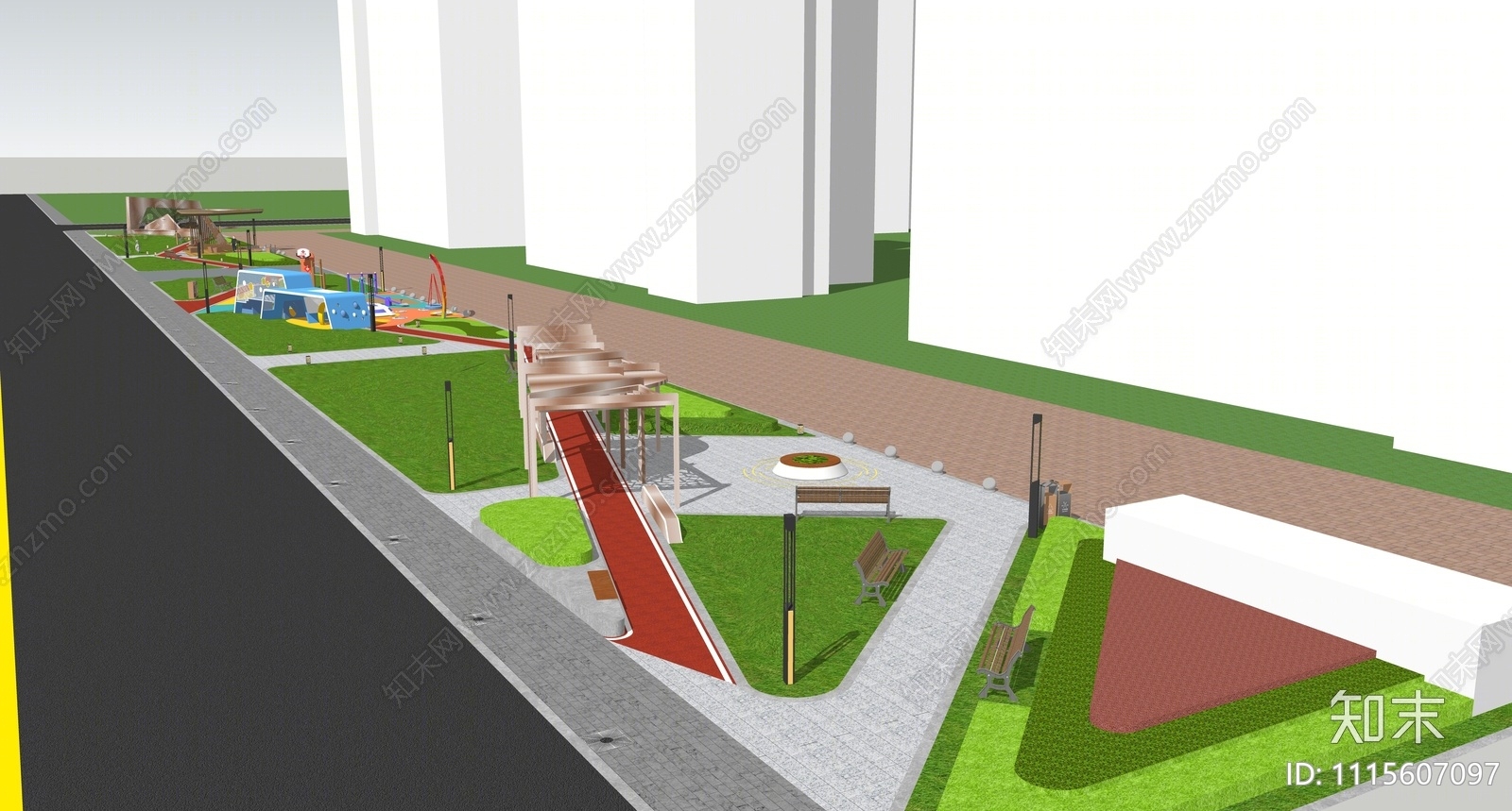 现代公园景观SU模型下载【ID:1115607097】