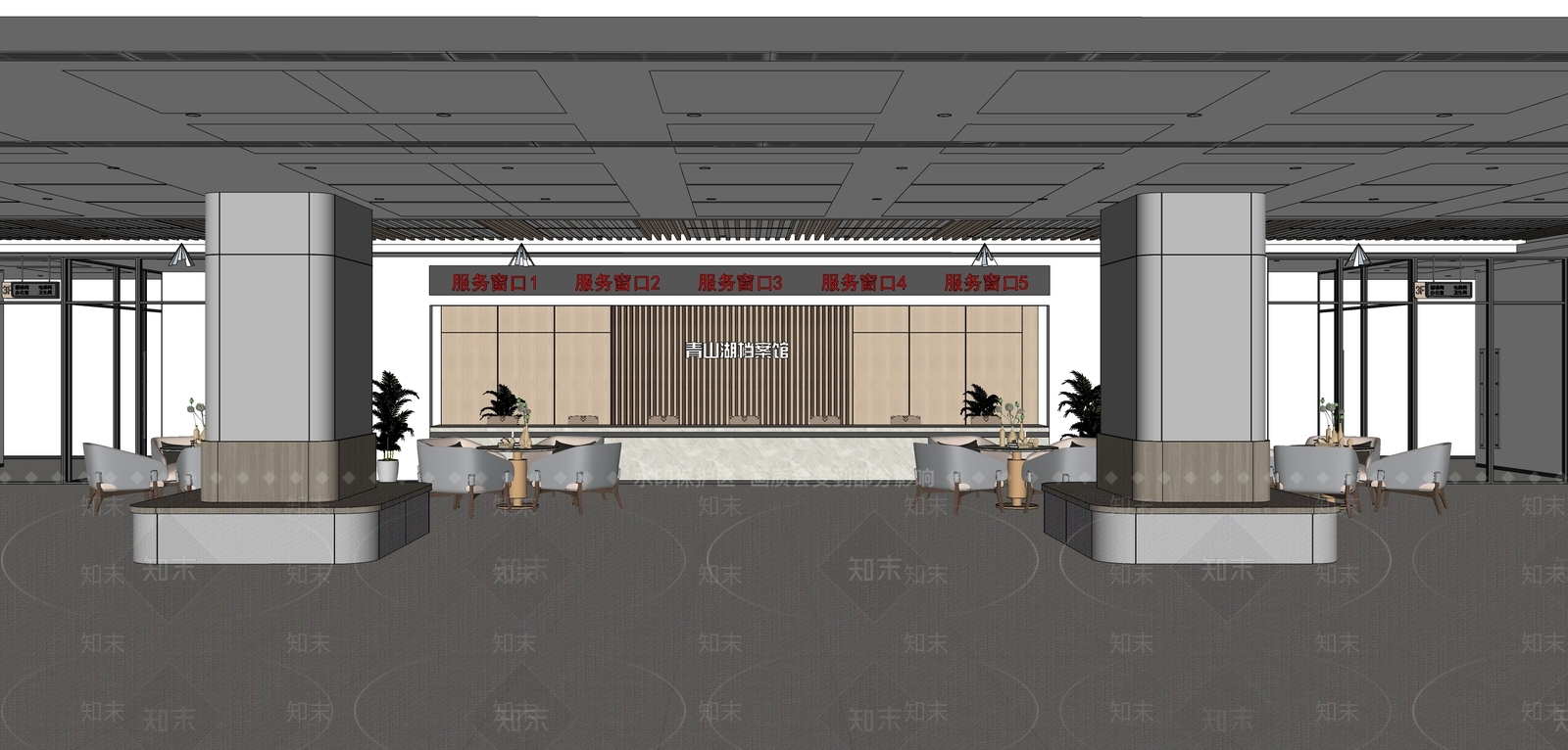 现代办公大厅SU模型下载【ID:1115615203】
