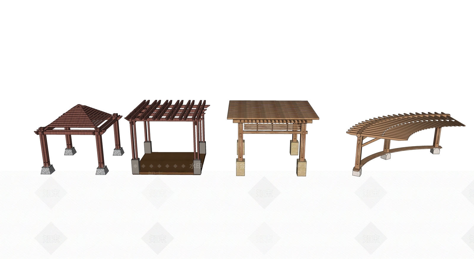 现代防腐木廊架SU模型下载【ID:1115615518】