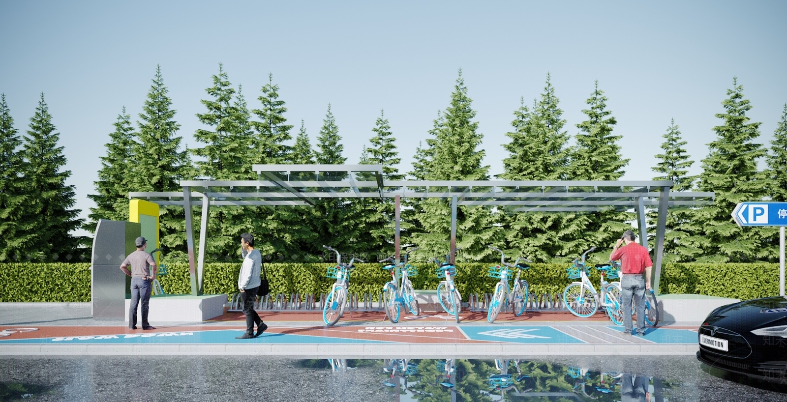 现代自行车棚3D模型下载【ID:1115624566】