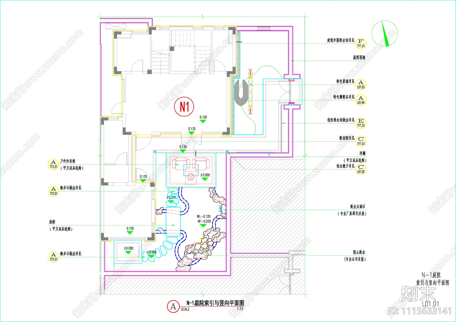 新中式庭院景观cad施工图下载【ID:1115633141】