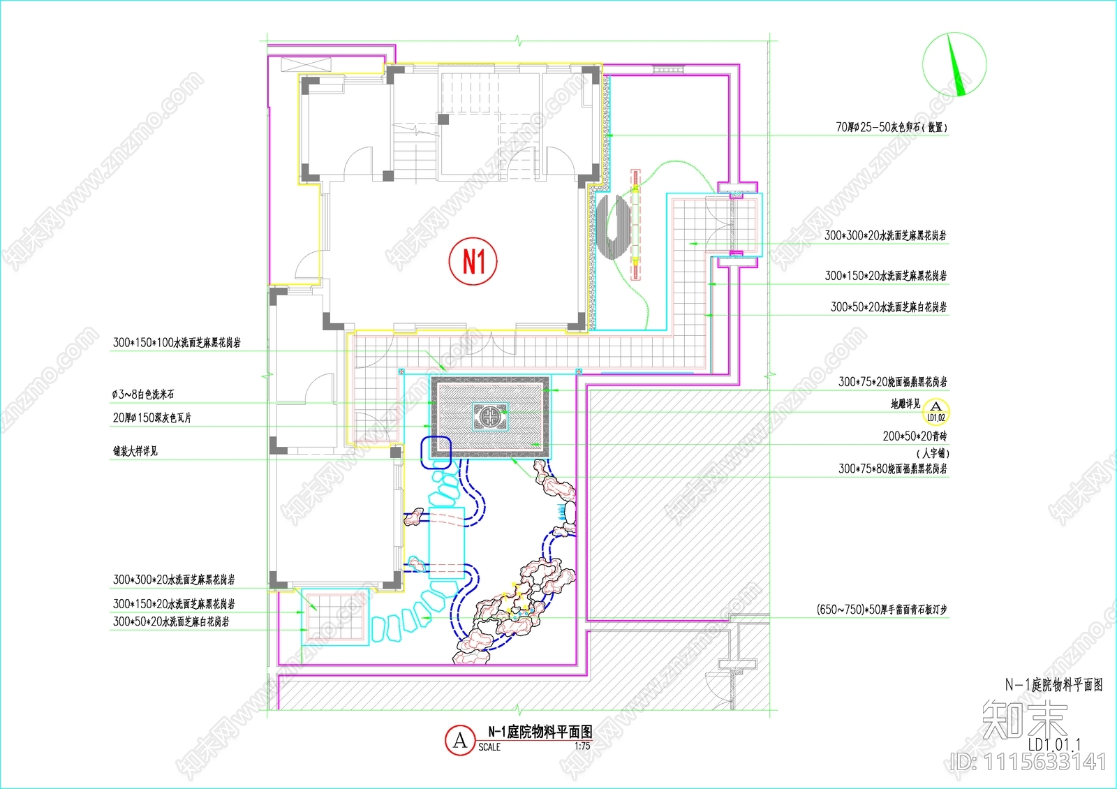 新中式庭院景观cad施工图下载【ID:1115633141】