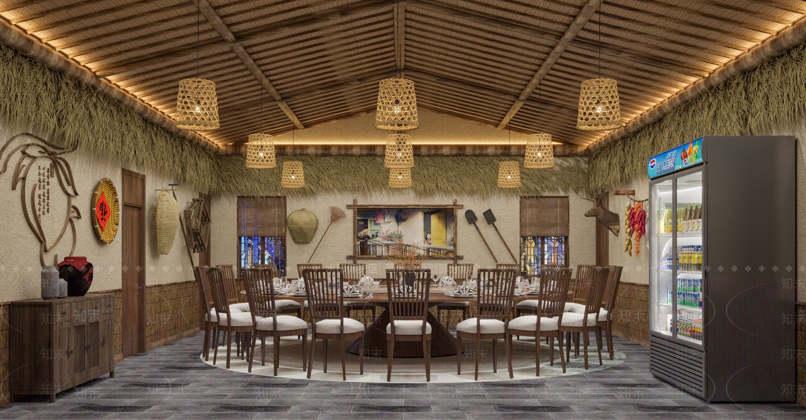 中式农家乐餐厅包间3D模型下载【ID:1115636345】