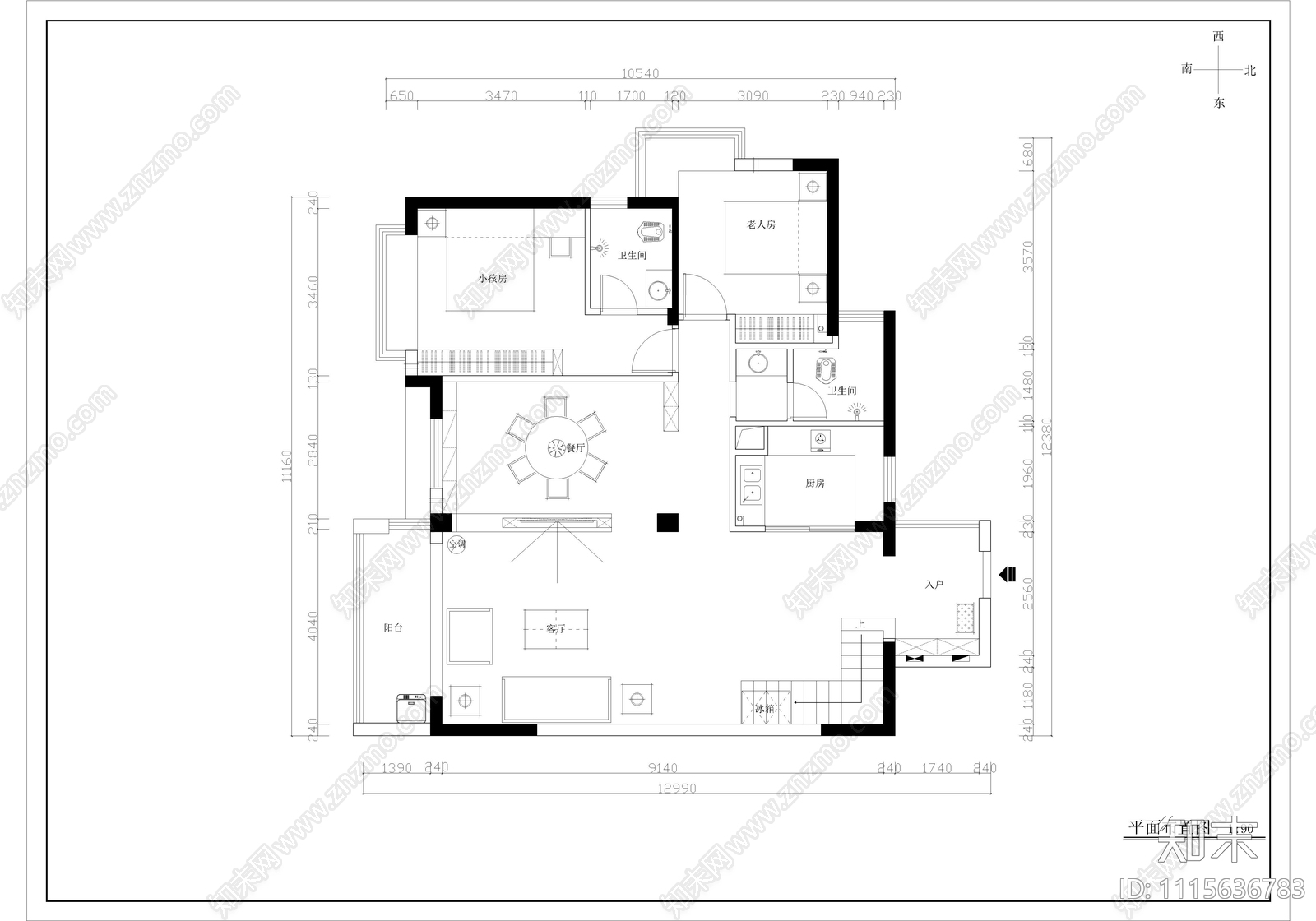 二层复式现代极简家装cad施工图下载【ID:1115636783】