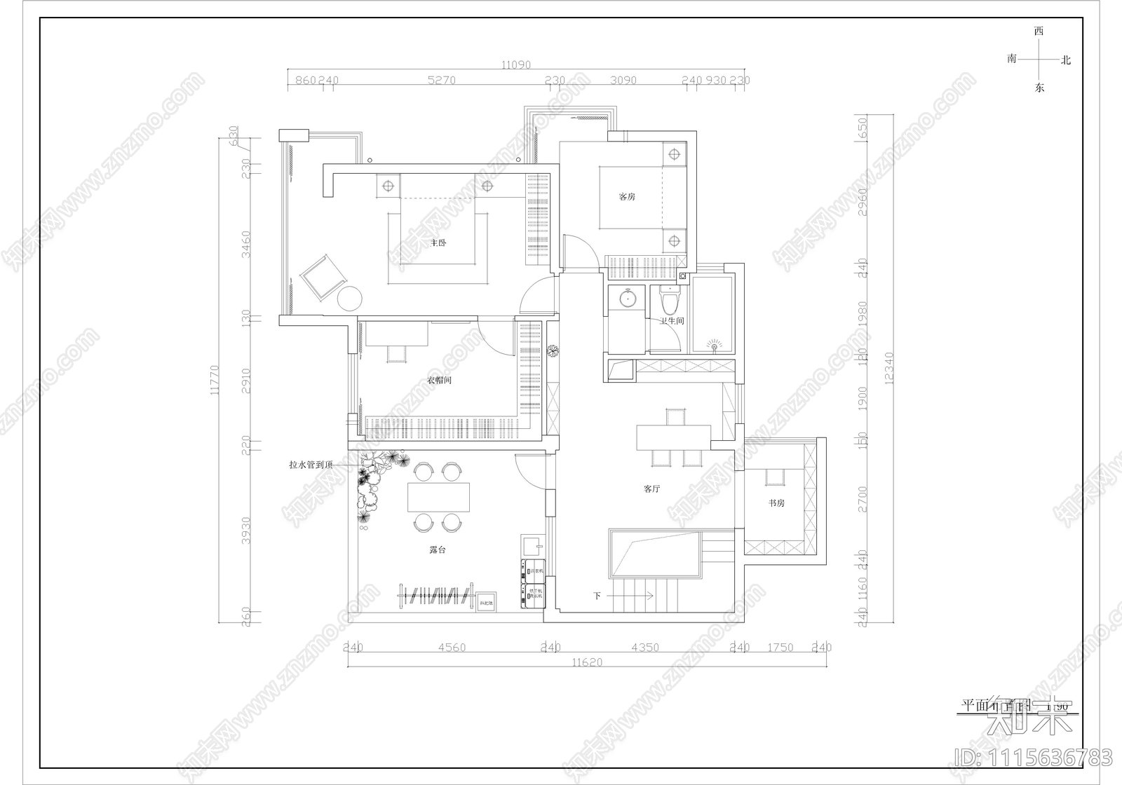 二层复式现代极简家装cad施工图下载【ID:1115636783】