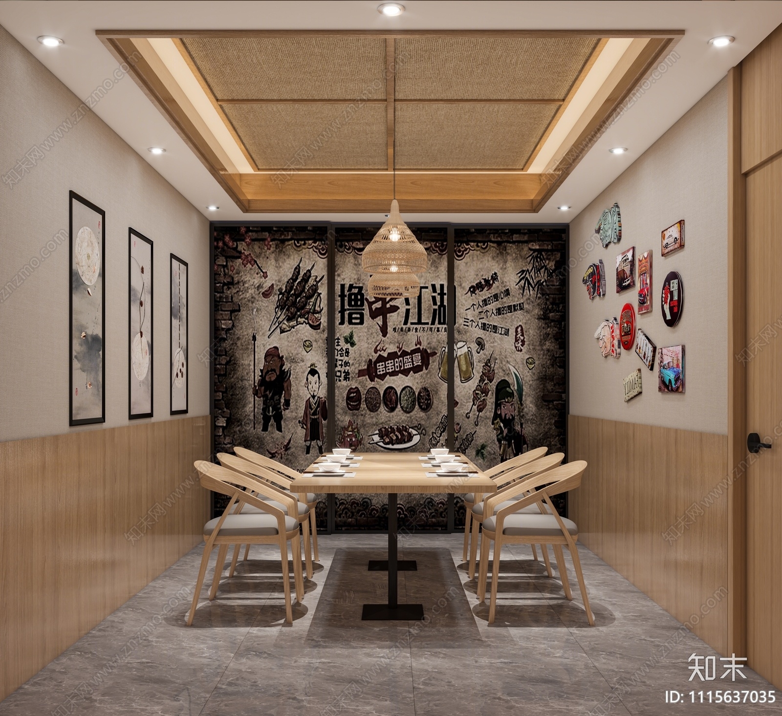 新中式烧烤店包间3D模型下载【ID:1115637035】