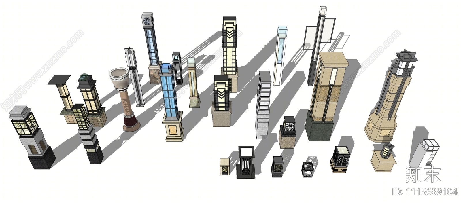 欧式高杆灯庭院灯合集SU模型下载【ID:1115639104】
