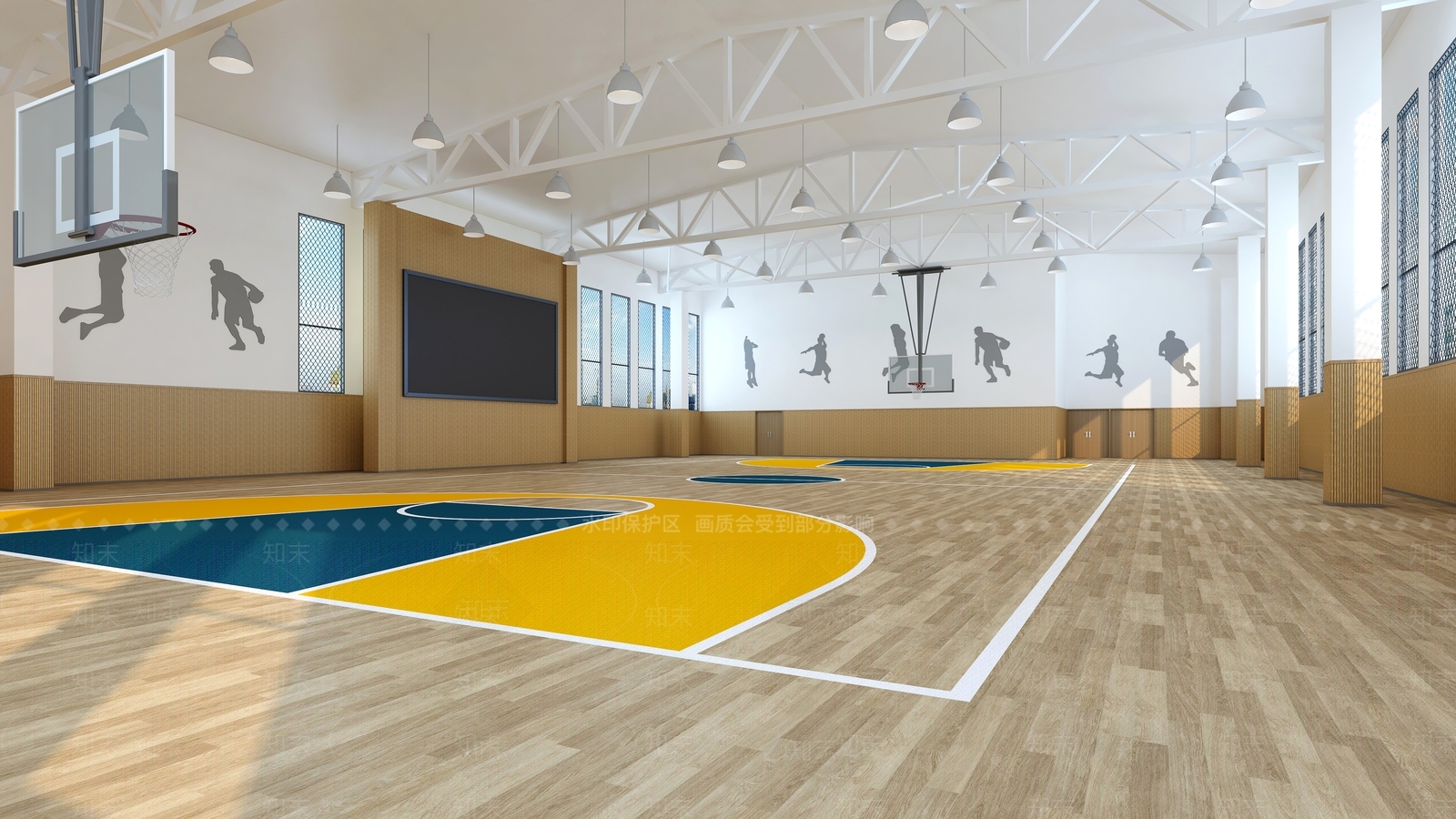 现代室内篮球场3D模型下载【ID:1115647750】