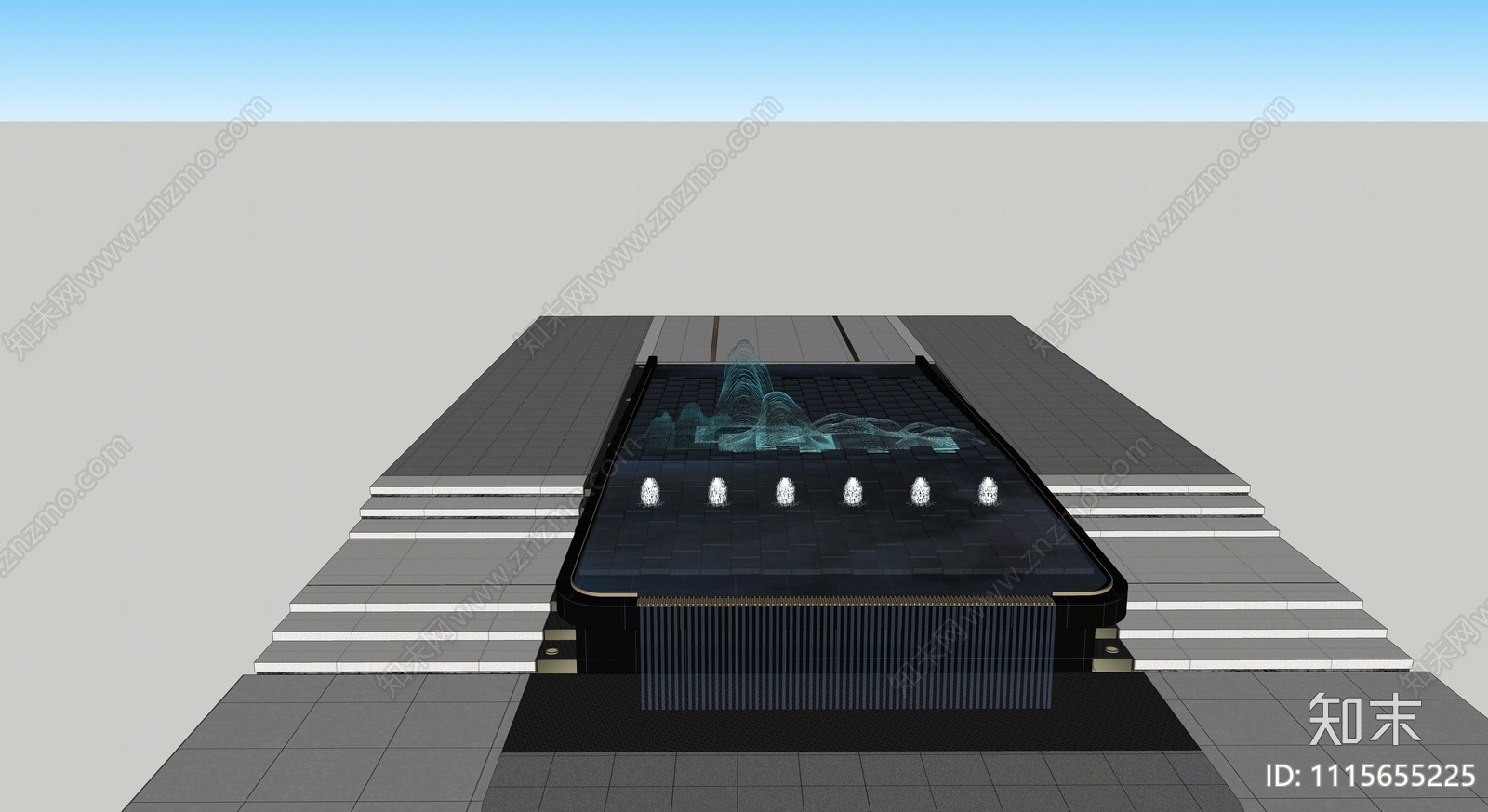 现代居住区中轴水景节点SU模型下载【ID:1115655225】