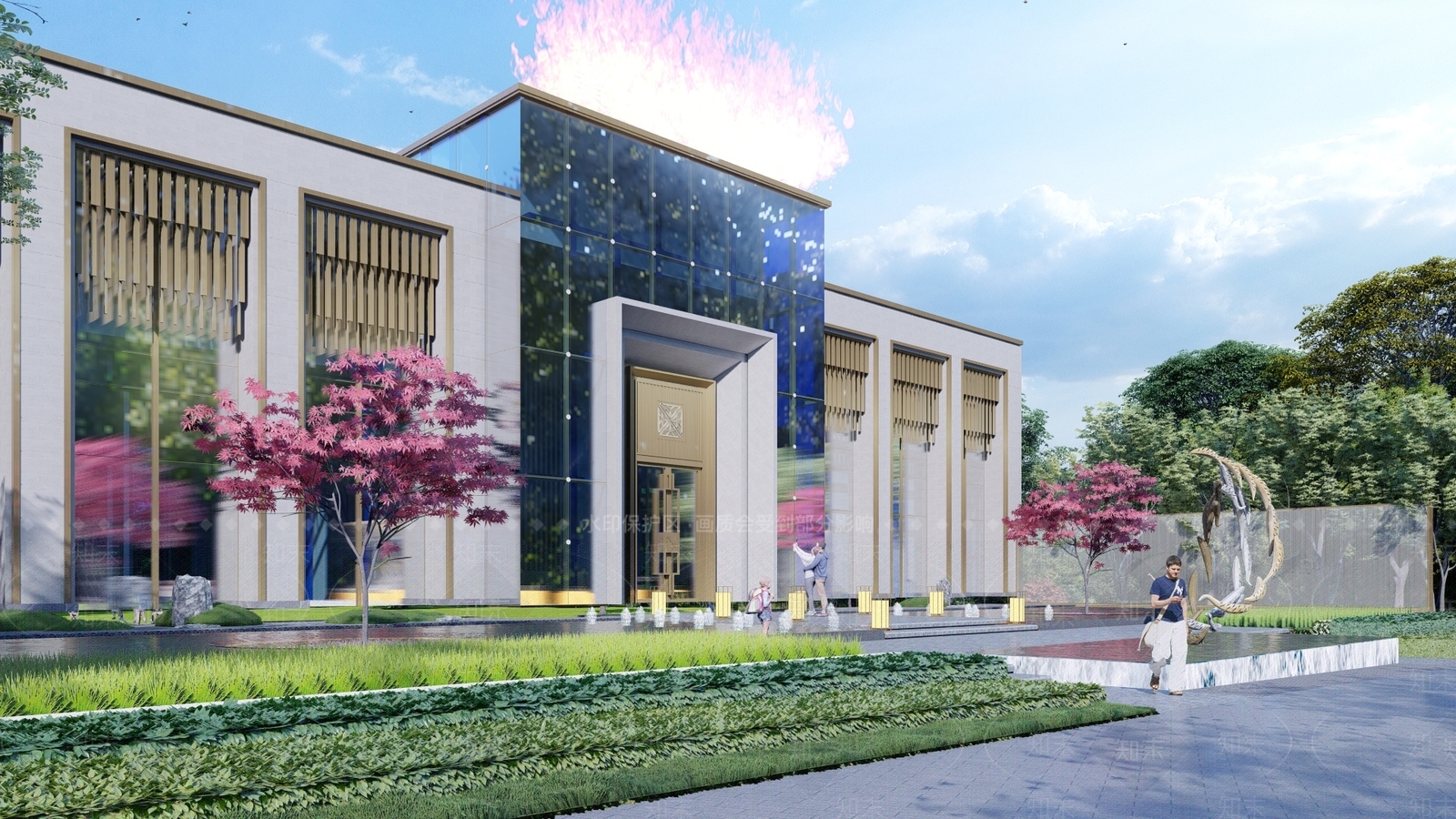 现代售楼处建筑SU模型下载【ID:1115655581】