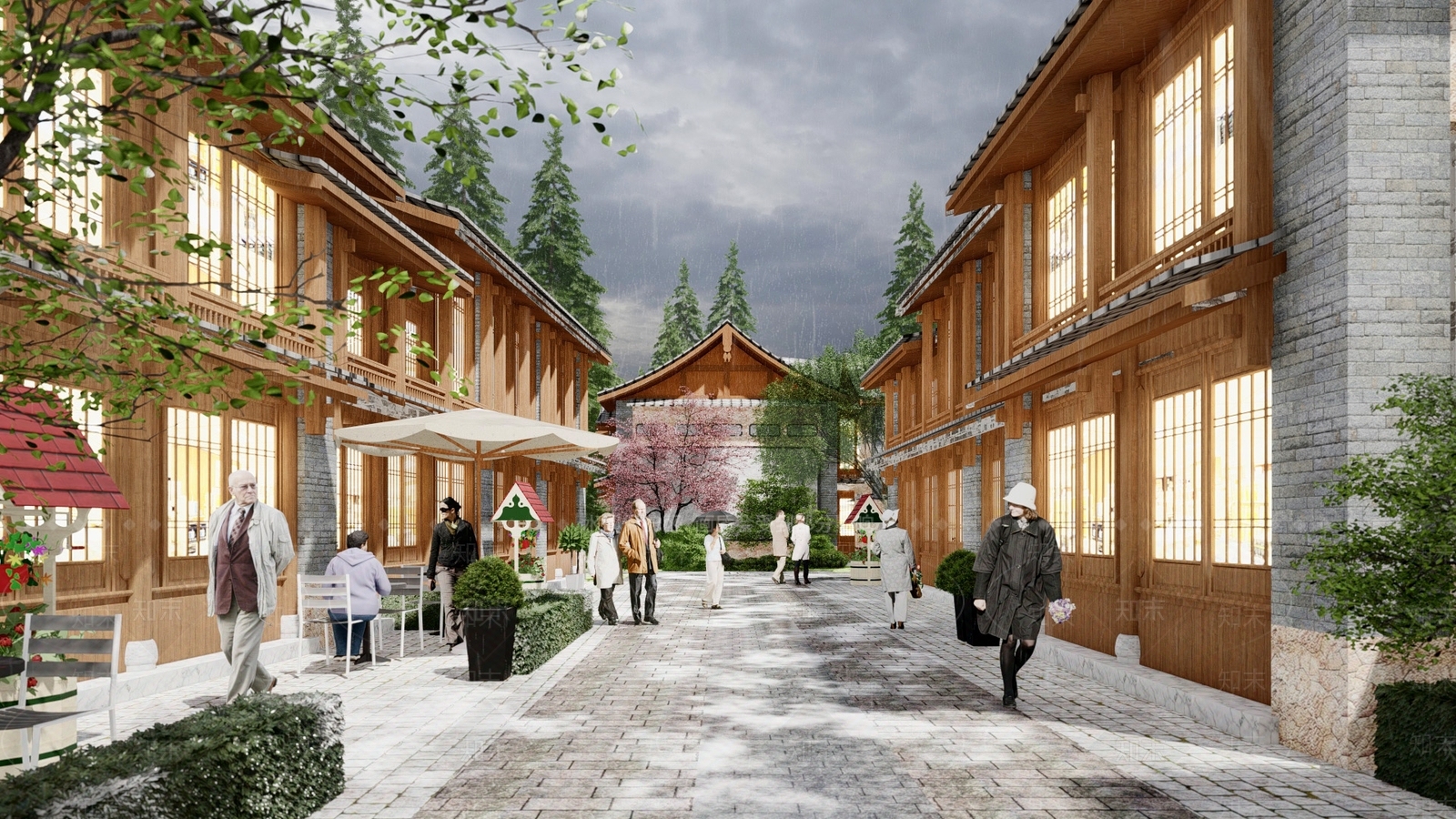 中式古镇商业街SU模型下载【ID:1115658595】