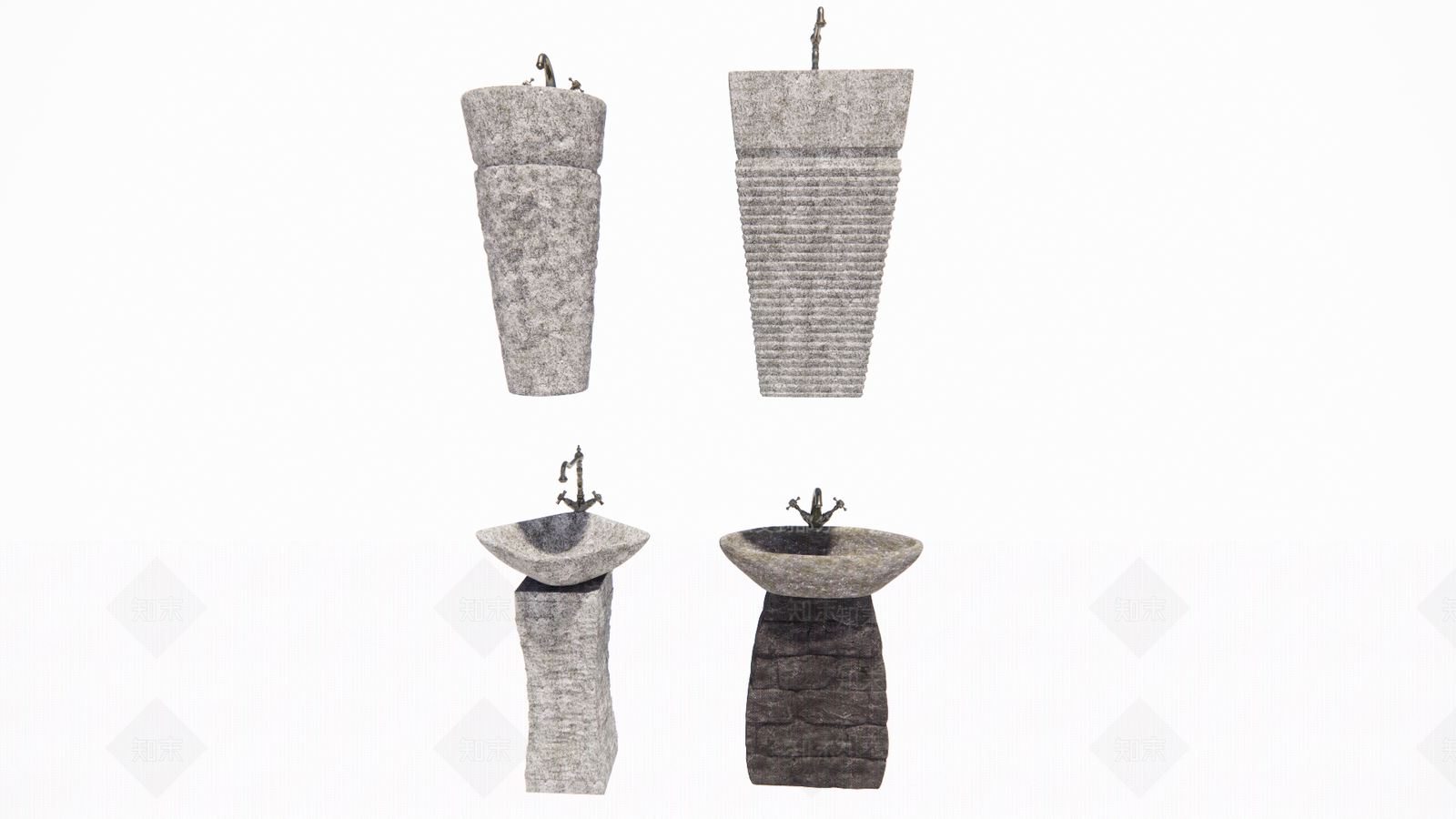 现代白色风石头自然风洗手盆SU模型下载【ID:1115658373】