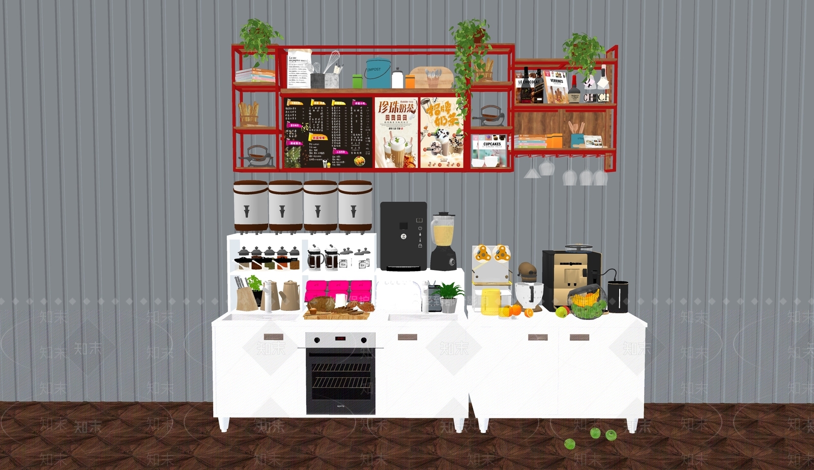 现代咖啡奶茶店操作台SU模型下载【ID:1115660572】