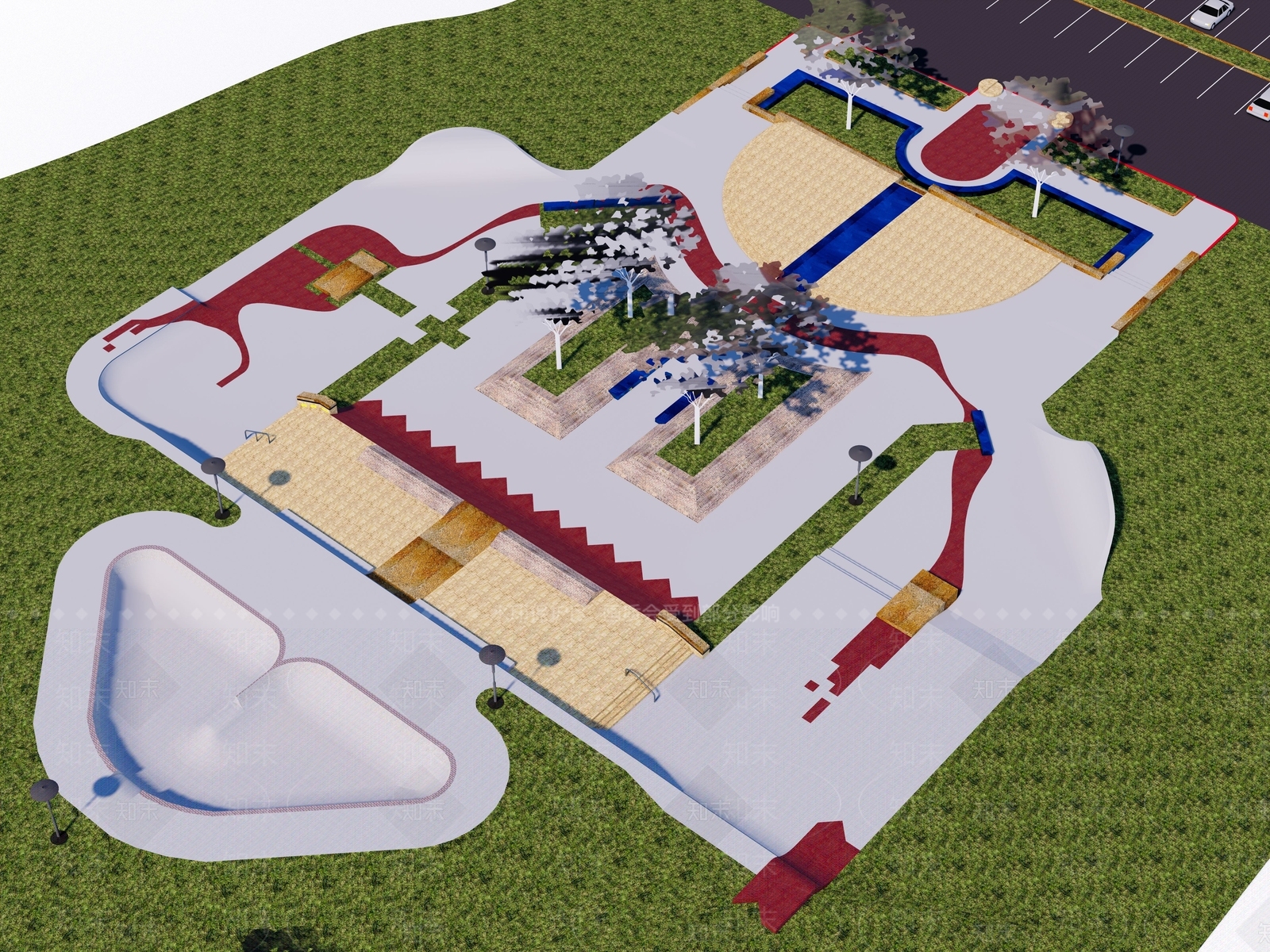 现代滑板场公园景观SU模型下载【ID:1115661134】