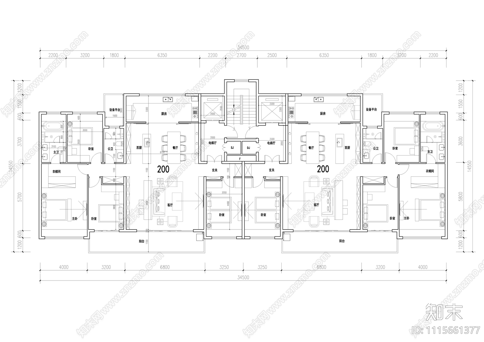 户型平面图cad施工图下载【ID:1115661377】