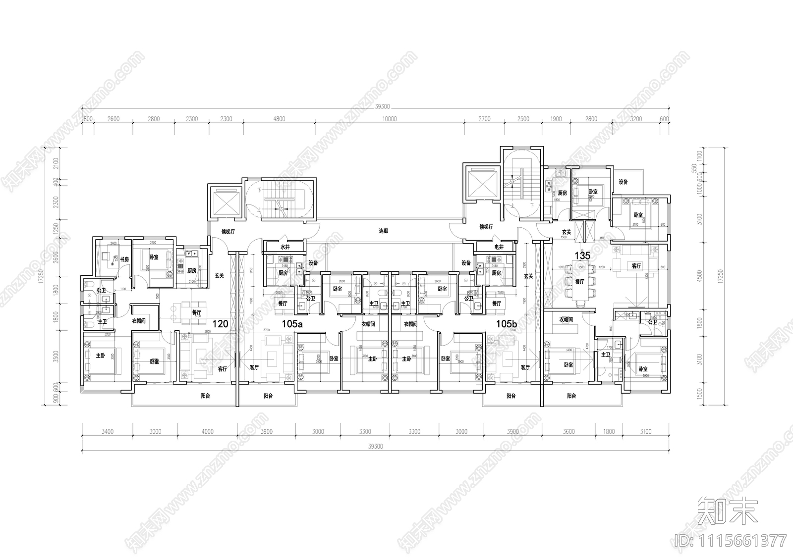 户型平面图cad施工图下载【ID:1115661377】