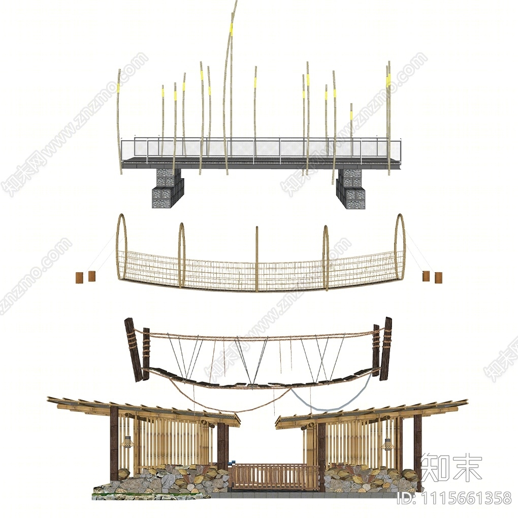 现代景观吊桥SU模型下载【ID:1115661358】