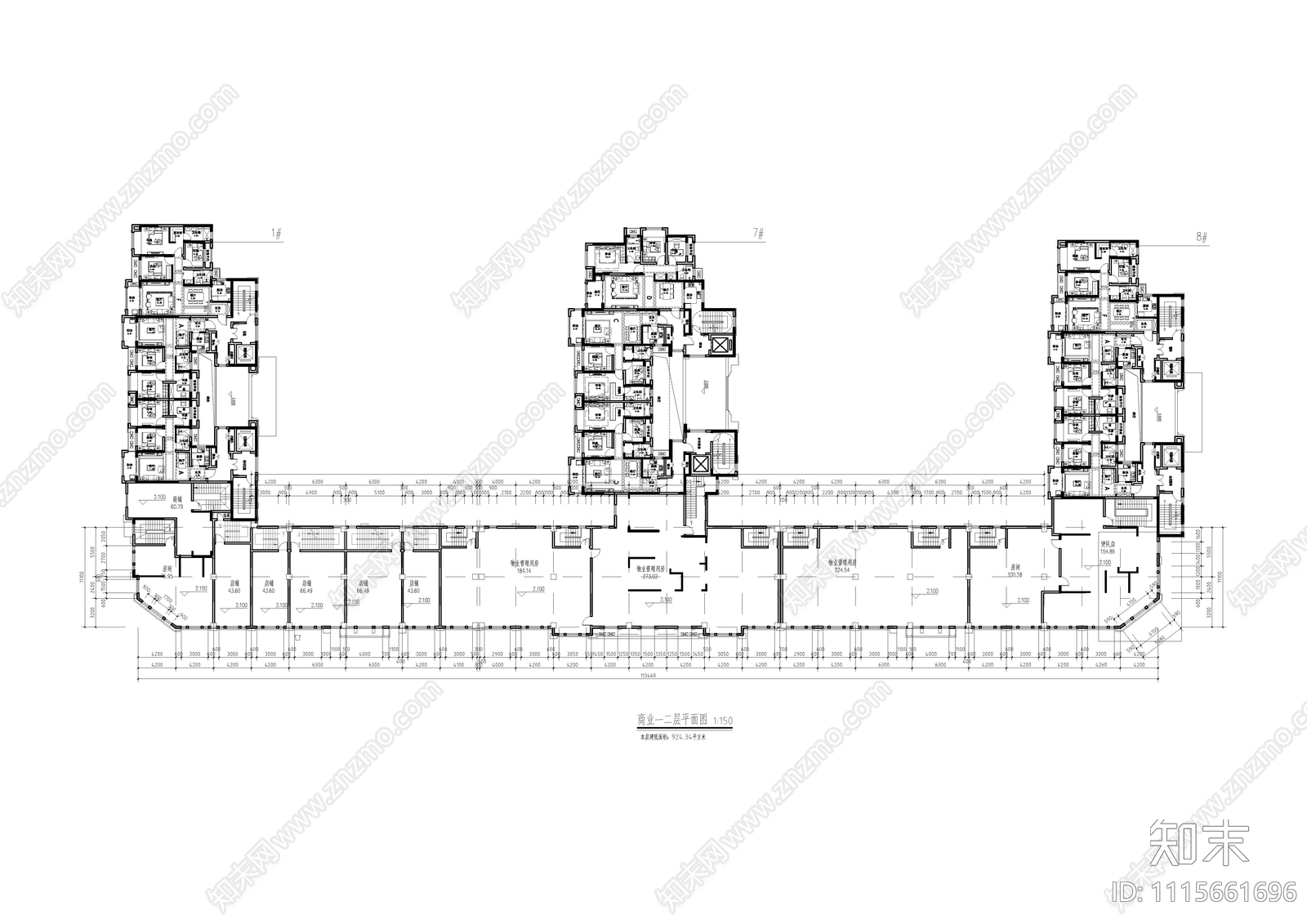 商业街里面平面施工图施工图下载【ID:1115661696】