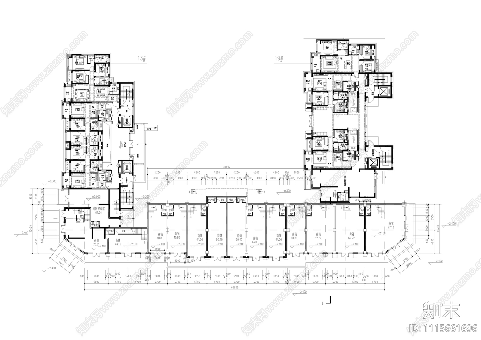 商业街里面平面施工图施工图下载【ID:1115661696】