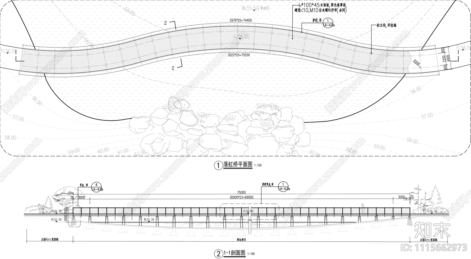 景观落红桥节点施工图cad施工图下载【ID:1115662973】