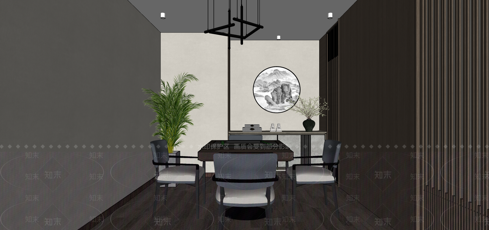 新中式棋牌室SU模型下载【ID:1115663835】